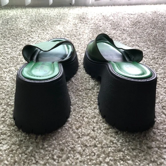 Free People Size EU 38 Winona Kelly Green Leather Slip On Wedge Sandals - Picture 3 of 8